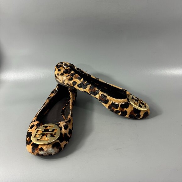 Tory Burch Reva Leopard Calf Hair Animal Print Ballet Flats, Size 9 M - Picture 1 of 13